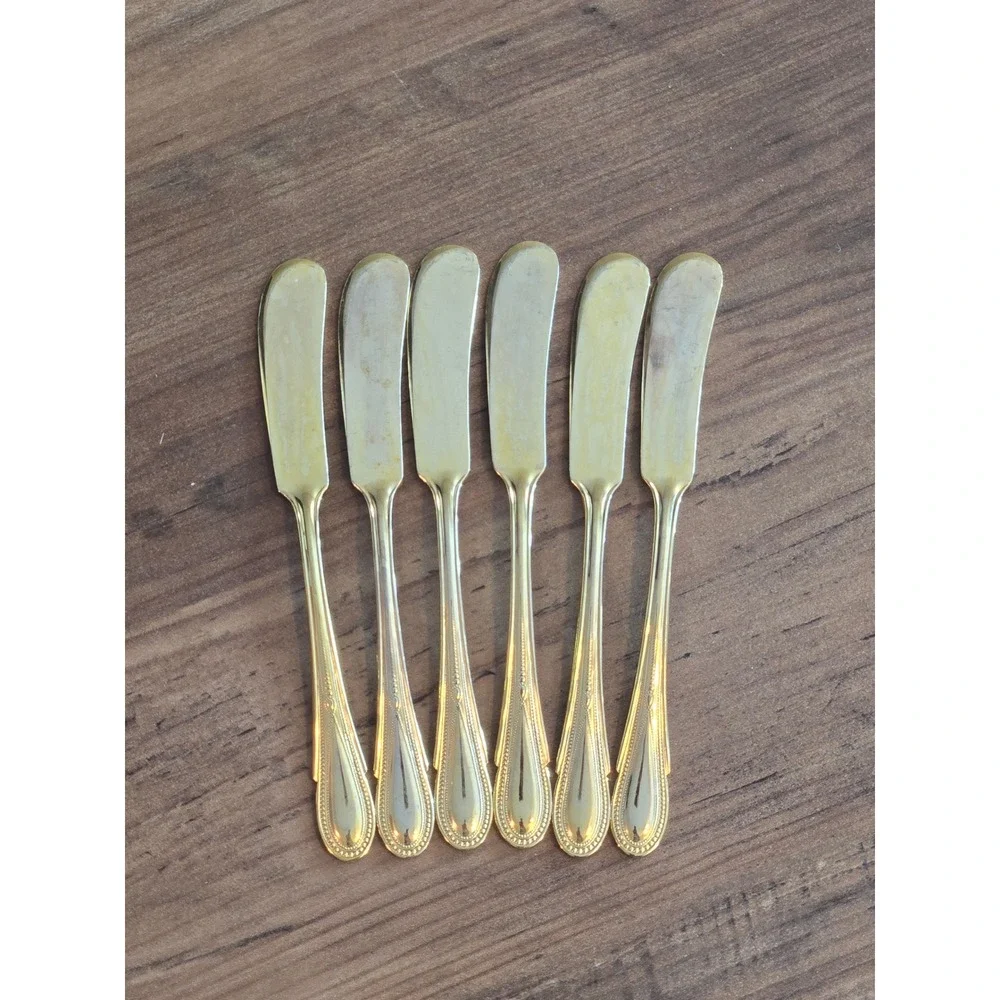 Vintage 24K Gold Plated Stainless Steel Butter Spreaders Japan Set of 6-SEE PICS